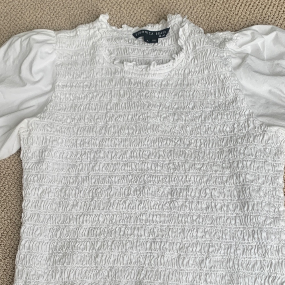 Veronica Beard White Smocked Blouse